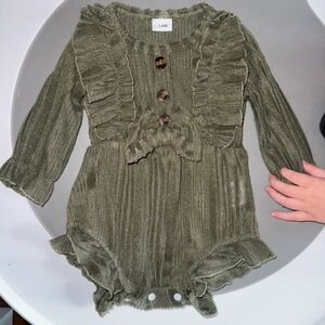 Soft Olive Green Ruffle Baby Romper